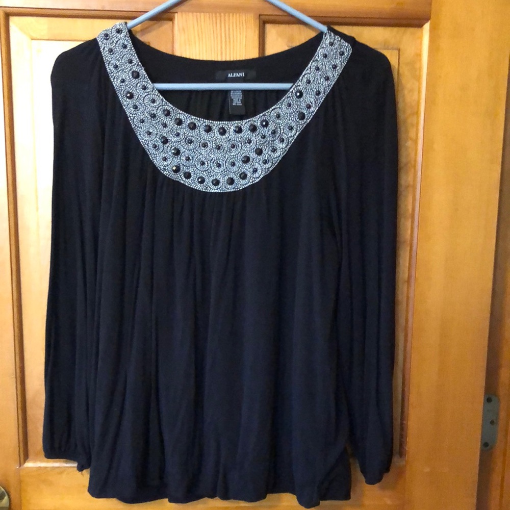 Elegant , Black Top by Alfani, with Silver Embellishments